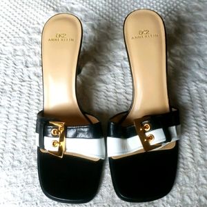 Anne Klein Black and White Leather Sandals